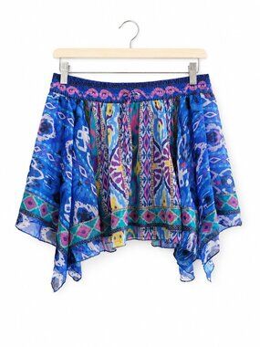 Zara Blue Multicolor Ikat Handkerchief Hem Mini Skirt Size M NWT
